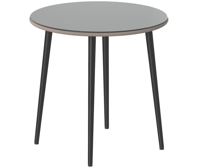Outsunny mesa de comedor de jardín redonda, mesa de terraza exterior 80x80x74 cm, con tablero de vidrio templado con borde de ratán, estructura de acero, carga 50 kg, para patio, balcón, gris