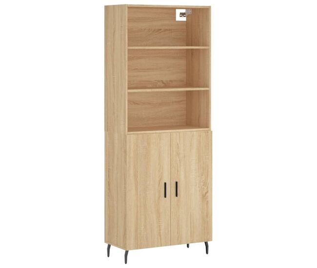 Aparador alto - mueble de almacenamiento madera contrachapada color roble 69,5x34x180 cm es775