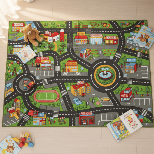 AIYAPLAY Tapete Infantil Estrada de Cidade 200x150 cm Tapete Educativo Antiderrapante para Bebés para Sala e Quarto Textura Suave Multicor