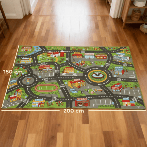 AIYAPLAY Tapete Infantil Estrada de Cidade 200x150 cm Tapete Educativo Antiderrapante para Bebés para Sala e Quarto Textura Suave Multicor