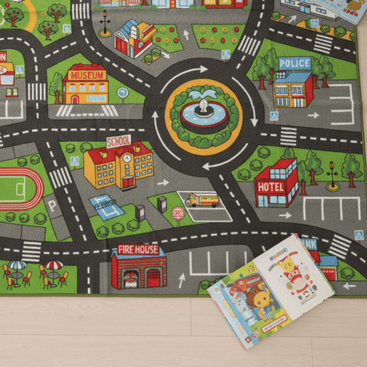 AIYAPLAY Tapete Infantil Estrada de Cidade 200x150 cm Tapete Educativo Antiderrapante para Bebés para Sala e Quarto Textura Suave Multicor