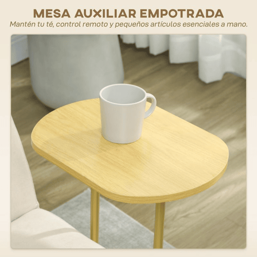 HOMCOM Sofá Cama de 3 Lugares com Mesa Auxiliar 3 em 1 Conversível com Encosto Ajustável Abertura Click-Clack 2 Almofadas para Apoio de Braços e Pés de Metal 196x86x81 cm Bege