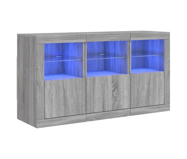 Aparador - mueble de almacenamiento con luces led gris sonoma 123x37x67 cm es1970
