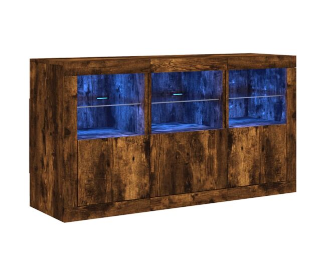 Aparador - mueble de almacenamiento con luces led roble ahumado 123x37x67 cm es2021