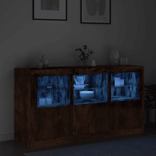 Aparador - Bufete - Móvei de apoio com luzes LED 123x37x67 cm carvalho fumado pt2021