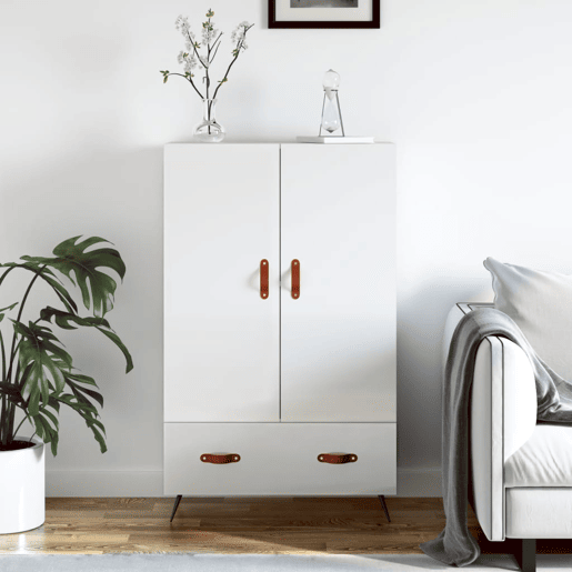 Armário alto - Bufete - Móvel de apoio 69,5x31x115 cm derivados madeira branco brilhante pt1243 Armário alto - Bufete - Móvel de apoio 69,5x31x115 cm derivados madeira branco brilhante pt1243