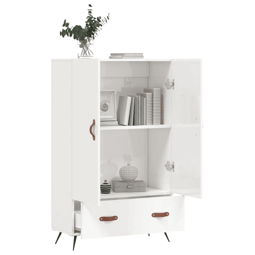 Armário alto - Bufete - Móvel de apoio 69,5x31x115 cm derivados madeira branco brilhante pt1243 Armário alto - Bufete - Móvel de apoio 69,5x31x115 cm derivados madeira branco brilhante pt1243