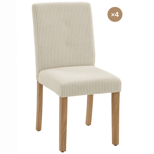 HOMCOM Conjunto de 4 Cadeiras de Jantar Cadeiras Modernas para Cozinha Encosto Alto Estofadas em Veludo Assento Acolchoado Pés de Madeira 44x56x90 cm Bege