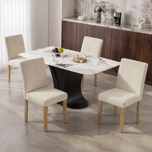 HOMCOM Conjunto de 4 Cadeiras de Jantar Cadeiras Modernas para Cozinha Encosto Alto Estofadas em Veludo Assento Acolchoado Pés de Madeira 44x56x90 cm Bege