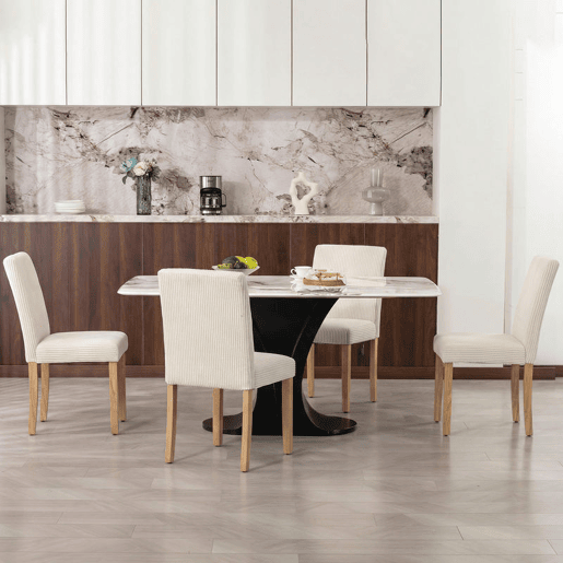 HOMCOM Conjunto de 4 Cadeiras de Jantar Cadeiras Modernas para Cozinha Encosto Alto Estofadas em Veludo Assento Acolchoado Pés de Madeira 44x56x90 cm Bege