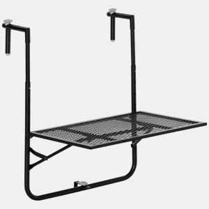 Outsunny Mesa Suspensa para Varanda Mesa Dobrável de Metal para Corrimão com Altura Ajustável em 4 Níveis Carga 10 kg para Terraço Jardim Exterior 60x60x57-72 cm Preto