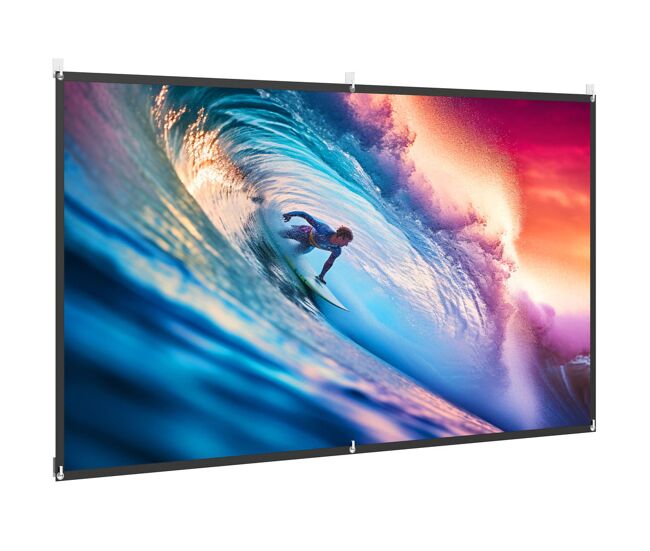 Homcom pantalla de proyector manual 100 pulgadas, pantalla de proyección, formato 16:9, hd 4k/8k, tela lavable, para interior y exterior, eventos deportivos, cine en casa, oficina, patio, blanco