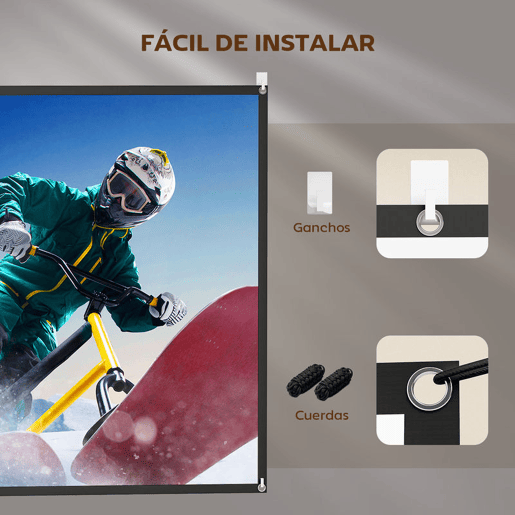 HOMCOM Ecrã de Projeção Manual 100 Polegadas, Formato 16:9, HD 4K8K, Tecido Lavável, para Interior e Exterior, Eventos Desportivos, Cinema em Casa, Escritório, Jardim, Branco