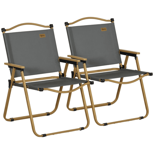 Outsunny Conjunto de 2 Cadeiras Dobráveis de Campismo, Cadeiras Portáteis com Apoios de Braço e Estrutura de Aço, Tecido Oxford 600D, Cadeira para Pesca, Jardim, Terraço, Cinzento Escuro