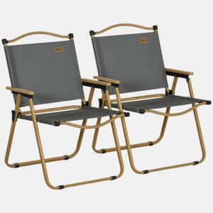 Outsunny Conjunto de 2 Cadeiras Dobráveis de Campismo, Cadeiras Portáteis com Apoios de Braço e Estrutura de Aço, Tecido Oxford 600D, Cadeira para Pesca, Jardim, Terraço, Cinzento Escuro