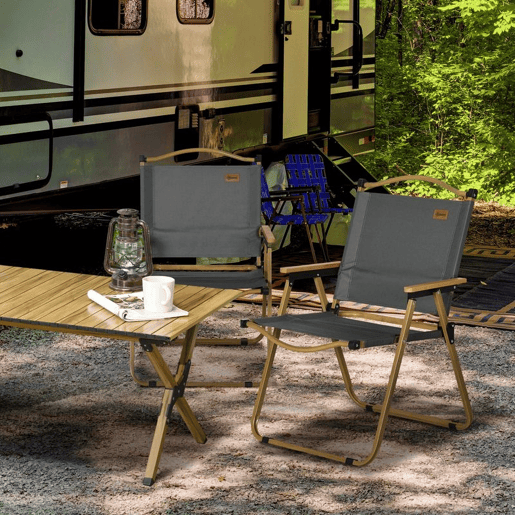 Outsunny Conjunto de 2 Cadeiras Dobráveis de Campismo, Cadeiras Portáteis com Apoios de Braço e Estrutura de Aço, Tecido Oxford 600D, Cadeira para Pesca, Jardim, Terraço, Cinzento Escuro