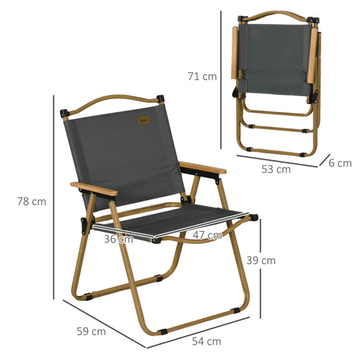 Outsunny Conjunto de 2 Cadeiras Dobráveis de Campismo, Cadeiras Portáteis com Apoios de Braço e Estrutura de Aço, Tecido Oxford 600D, Cadeira para Pesca, Jardim, Terraço, Cinzento Escuro
