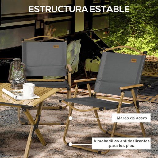 Outsunny Conjunto de 2 Cadeiras Dobráveis de Campismo, Cadeiras Portáteis com Apoios de Braço e Estrutura de Aço, Tecido Oxford 600D, Cadeira para Pesca, Jardim, Terraço, Cinzento Escuro