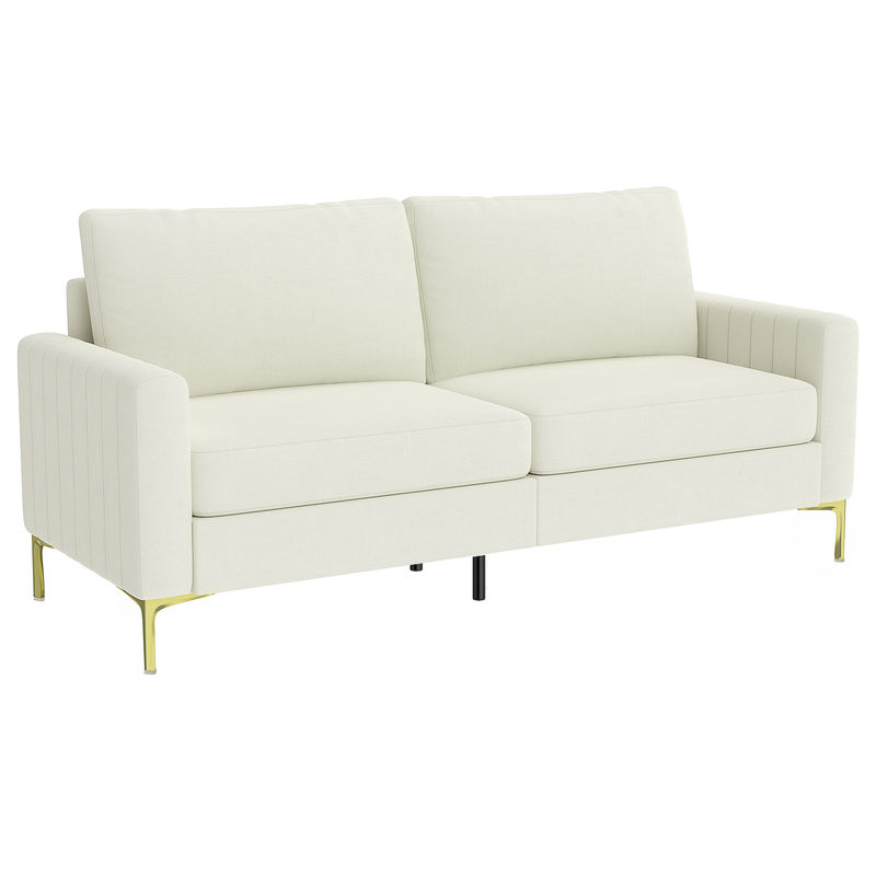 Homcom sofá de 3 plazas, sofá de salón de 181 cm, tapizado en terciopelo, cojines gruesos, patas de metal, estructura de madera, para sala de estar, dormitorio, oficina, crema