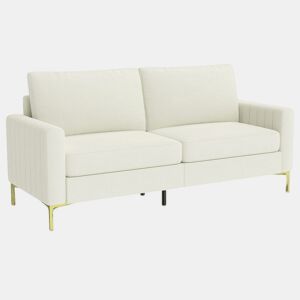 HOMCOM Sofá de 3 Lugares Sofá de Sala de Estar de 181 cm Estofado em Veludo Almofadas Espessas Pernas de Metal Estrutura de Madeira para Sala Escritório Creme
