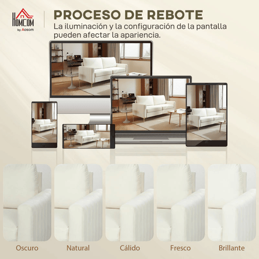 HOMCOM Sofá de 3 Lugares Sofá de Sala de Estar de 181 cm Estofado em Veludo Almofadas Espessas Pernas de Metal Estrutura de Madeira para Sala Escritório Creme