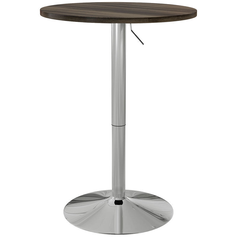 Homcom mesa alta cocina, mesa alta bar redonda para 2 personas, altura ajustable 69-91 cm, tablero giratorio 360°, base de acero, para salón, comedor, cocina, 60x60x91 cm, nogal