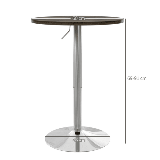 HOMCOM Mesa Alta Cozinha Mesa Alta Bar Redonda para 2 Pessoas Altura Ajustável 69-91 cm Tampo Giratório 360° Base de Aço para Sala Sala de Jantar Cozinha 60x60x91 cm Nogueira