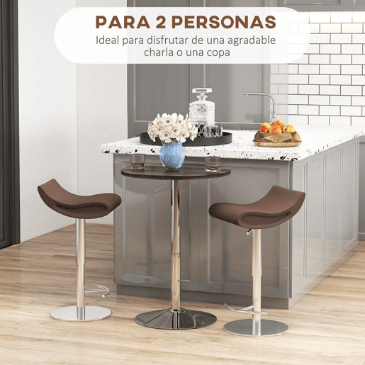 HOMCOM Mesa Alta Cozinha Mesa Alta Bar Redonda para 2 Pessoas Altura Ajustável 69-91 cm Tampo Giratório 360° Base de Aço para Sala Sala de Jantar Cozinha 60x60x91 cm Nogueira