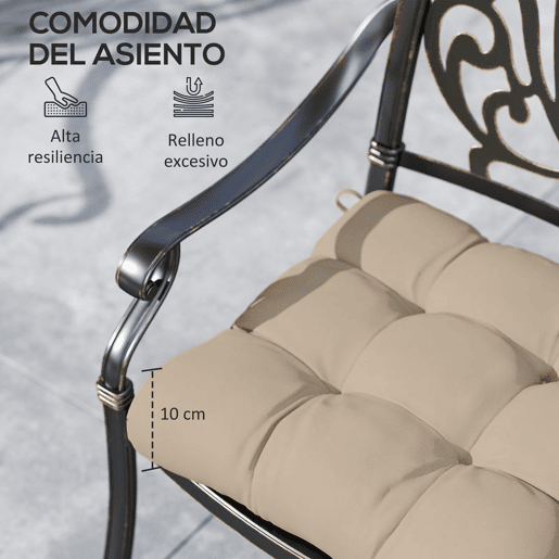 Outsunny Conjunto de Almofadas para Cadeiras de Jantar 48x48x10 cm Jogo de 4 Peças Almofadas para Cadeiras de Jardim Impermeáveis e Anti-UV com 2 Fitas de Fixação Caqui