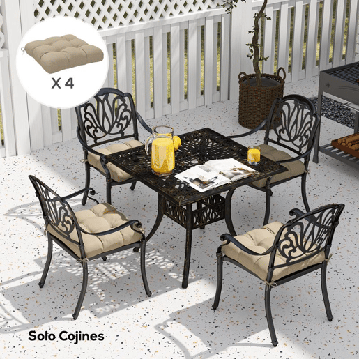 Outsunny Conjunto de Almofadas para Cadeiras de Jantar 48x48x10 cm Jogo de 4 Peças Almofadas para Cadeiras de Jardim Impermeáveis e Anti-UV com 2 Fitas de Fixação Caqui