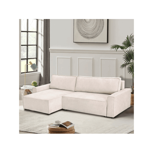 Sofá-cama de canto Montaigne em tecido texturado - 4 lugares - Bege