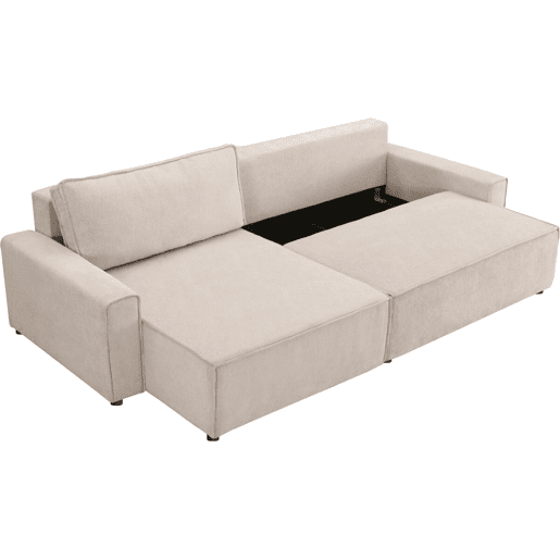 Sofá-cama de canto Montaigne em tecido texturado - 4 lugares - Bege