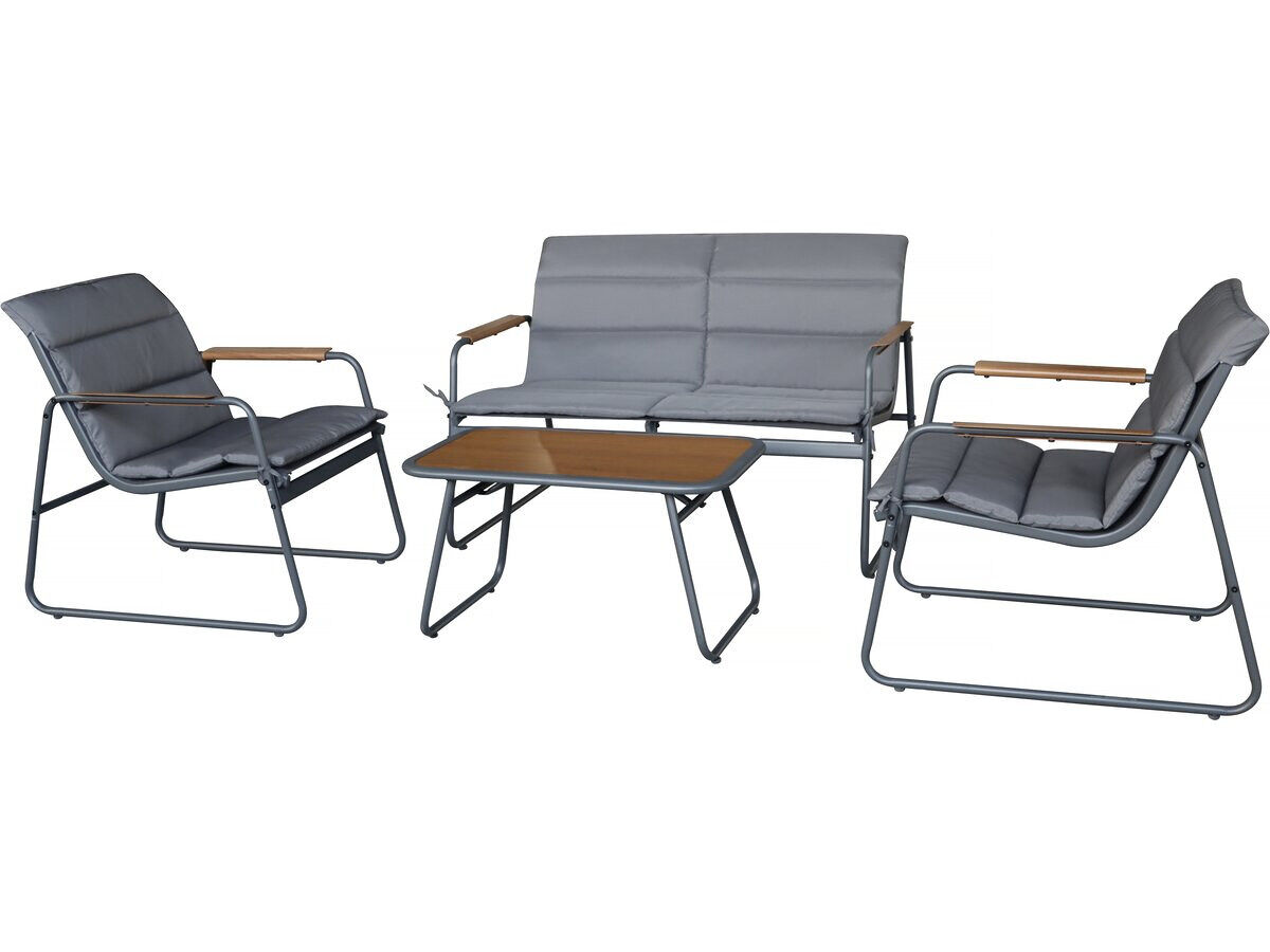 Conjunto de muebles de jardín "bastia" con cojines de metal - 4 plazas - gris