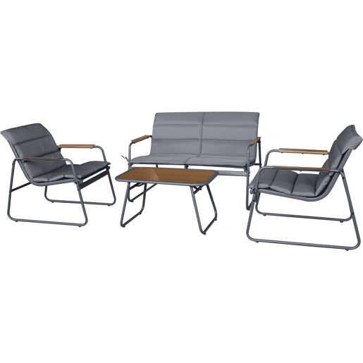 Conjunto de mobiliário de jardim Bastia com almofadas metálicas - 4 lugares - Cinzento Conjunto de mobiliário de jardim Bastia com almofadas metálicas - 4 lugares - Cinzento