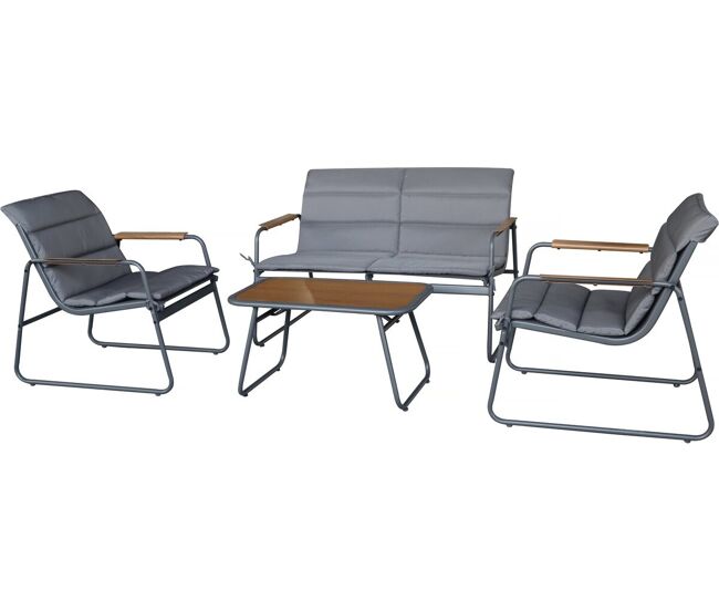 Conjunto de muebles de jardín "bastia" con cojines de metal - 4 plazas - gris