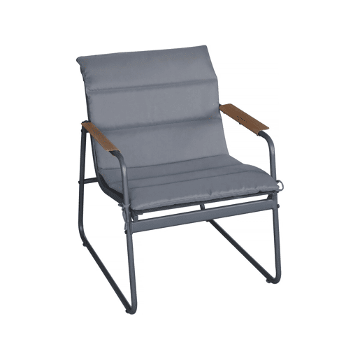Conjunto de mobiliário de jardim Bastia com almofadas metálicas - 4 lugares - Cinzento Conjunto de mobiliário de jardim Bastia com almofadas metálicas - 4 lugares - Cinzento