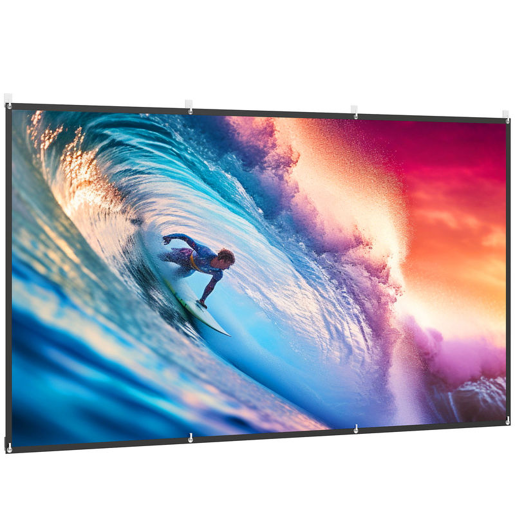 HOMCOM Tela de Projetor Manual 120 Polegadas, Ecrã de Projeção, Formato 16:9, HD 4K8K, Tecido Lavável, para Interior e Exterior, Cinema em Casa, Escritório, Pátio, Branco