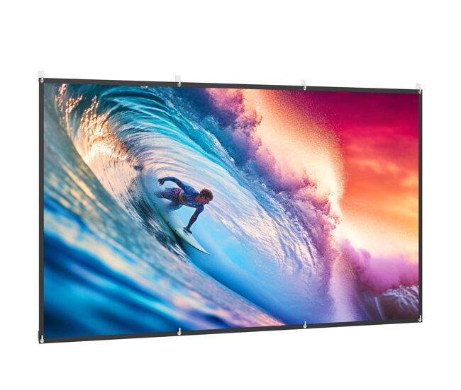 Homcom pantalla de proyector manual 120 pulgadas, pantalla de proyección, formato 16:9, hd 4k/8k, tela lavable, para interior y exterior, cine en casa, oficina, patio, blanco