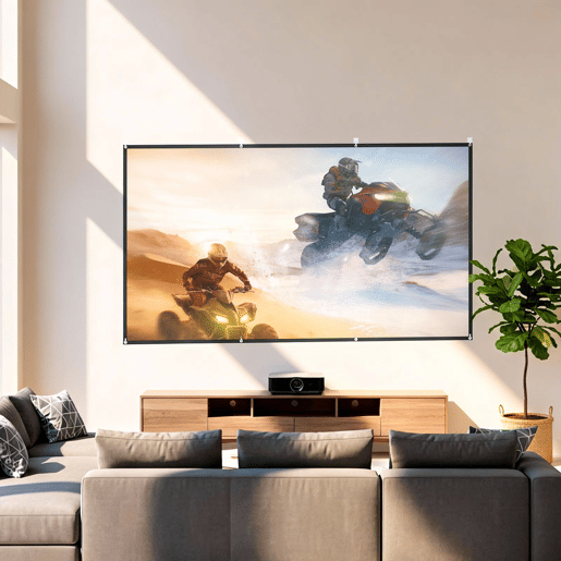 HOMCOM Tela de Projetor Manual 120 Polegadas, Ecrã de Projeção, Formato 16:9, HD 4K8K, Tecido Lavável, para Interior e Exterior, Cinema em Casa, Escritório, Pátio, Branco