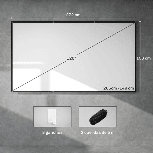 HOMCOM Tela de Projetor Manual 120 Polegadas, Ecrã de Projeção, Formato 16:9, HD 4K8K, Tecido Lavável, para Interior e Exterior, Cinema em Casa, Escritório, Pátio, Branco