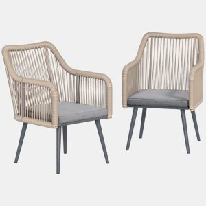 Outsunny Conjunto de 2 Cadeiras de Jardim em Vime Cadeiras para Terraço com Almofadas Apoios de Braço e Estrutura de Aço, Resistente às Intempéries para Varanda ou Terraço 54x65x80 cm Cinza Claro