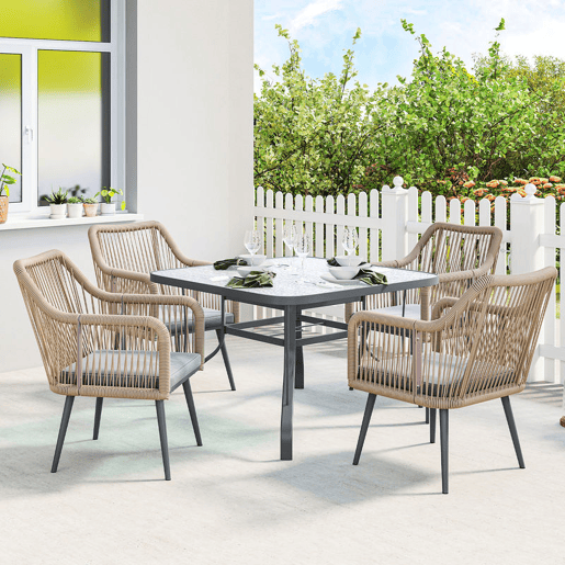 Outsunny Conjunto de 2 Cadeiras de Jardim em Vime Cadeiras para Terraço com Almofadas Apoios de Braço e Estrutura de Aço, Resistente às Intempéries para Varanda ou Terraço 54x65x80 cm Cinza Claro