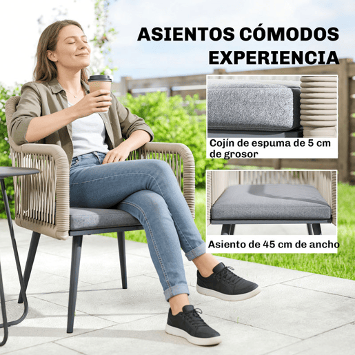 Outsunny Conjunto de 2 Cadeiras de Jardim em Vime Cadeiras para Terraço com Almofadas Apoios de Braço e Estrutura de Aço, Resistente às Intempéries para Varanda ou Terraço 54x65x80 cm Cinza Claro