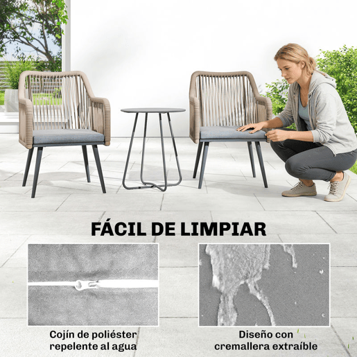 Outsunny Conjunto de 2 Cadeiras de Jardim em Vime Cadeiras para Terraço com Almofadas Apoios de Braço e Estrutura de Aço, Resistente às Intempéries para Varanda ou Terraço 54x65x80 cm Cinza Claro