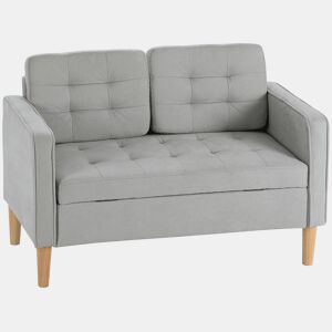 HOMCOM Sofá de 2 Lugares com Espaço de Armazenamento Sofá Moderno em Veludo com Pés de Madeira Encosto Capitonê para Sala Quarto ou Escritório 117x62x78 cm Cinzento Claro