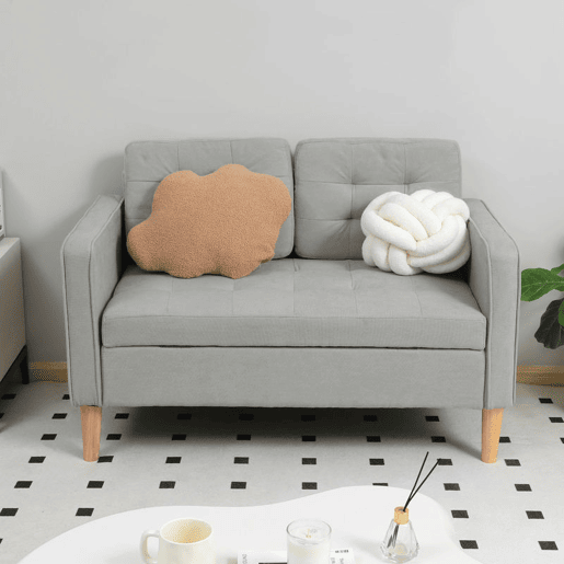HOMCOM Sofá de 2 Lugares com Espaço de Armazenamento Sofá Moderno em Veludo com Pés de Madeira Encosto Capitonê para Sala Quarto ou Escritório 117x62x78 cm Cinzento Claro
