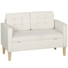 HOMCOM Sofá de 2 Lugares com Espaço de Armazenamento Sofá Moderno de Veludo com Pés de Madeira Encosto Capitonê para Sala Quarto Escritório 117x62x78 cm Creme