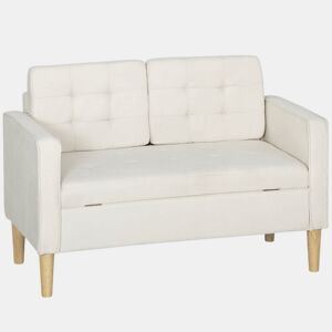 HOMCOM Sofá de 2 Lugares com Espaço de Armazenamento Sofá Moderno de Veludo com Pés de Madeira Encosto Capitonê para Sala Quarto Escritório 117x62x78 cm Creme
