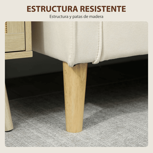 HOMCOM Sofá de 2 Lugares com Espaço de Armazenamento Sofá Moderno de Veludo com Pés de Madeira Encosto Capitonê para Sala Quarto Escritório 117x62x78 cm Creme