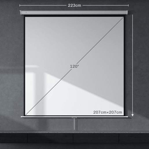 HOMCOM Ecrã de Projeção Manual 120 Polegadas Portátil Formato 1:1 Ângulo de Visão 160° para Interior e Exterior Cinema em Casa Eventos Desportivos Jardim 207x207 cm Branco